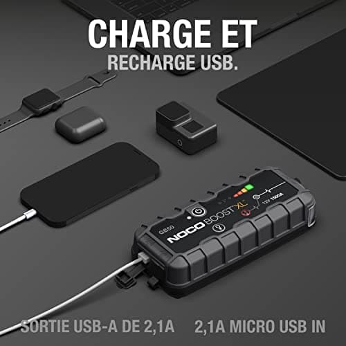 NOCO Boost XL GB50 1500A 12V Booster Batterie Voiture Lithium UltraSafe, Chargeur Batterie Portable USB et Câbles de Démarrage pour Moteurs à Essence Jusqu'à 7,0L et Moteurs Diesel Jusqu'à 4,5L