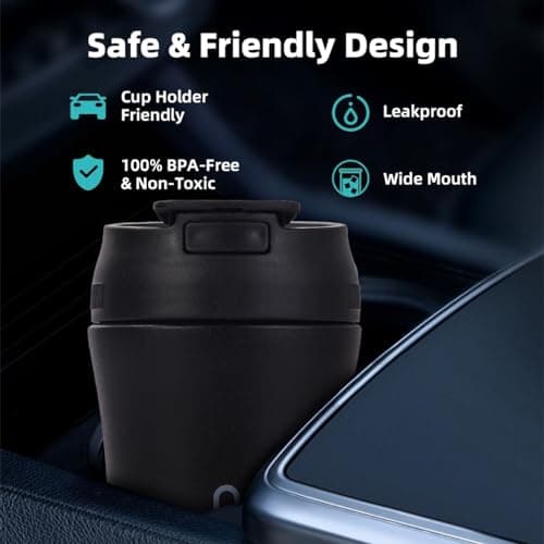 ZMHQLPDZ Tasse à café isotherme en acier inoxydable de 414 ml, étanche, avec couvercle à vis, gobelet à café à double paroi réutilisable pour boissons chaudes/glacées, 400 ml (noir)