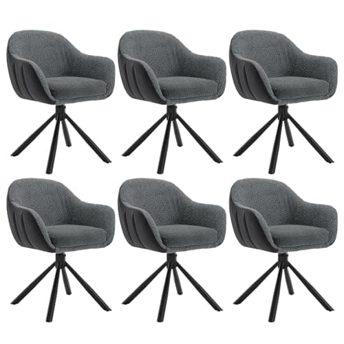 WOLTU Chaise Pivotante, Lot de 6, Chaise Salle à Manger, Chaise de Cuisine, Chaise Scandinave, Fauteuil, Siège Rembourré, Pieds en Métal, Chenille Gris Foncé + Simili Cuir Anthracite, EZS04dgr-6
