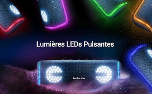 Decibelvibe Initial Tnz 7 - Enceinte Portable Bluetooth 5.3 Puissante (30W) Sans Fil, Étanche IPX7, Basses Profondes, 25H d'autonomie, Lumières LED, Couplage Stéréo Pour Intérieur et Extérieur. (Cyan)