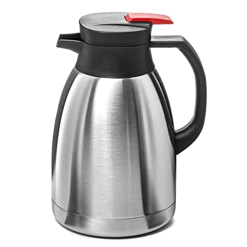 Forgast Thermos de conférence | Acier inoxydable | Capacité 1,5 litres | Rabat avec bouton et poignée en plastique | pour boissons froides et chaudes | Facile à nettoyer | Lavable au lave-vaisselle