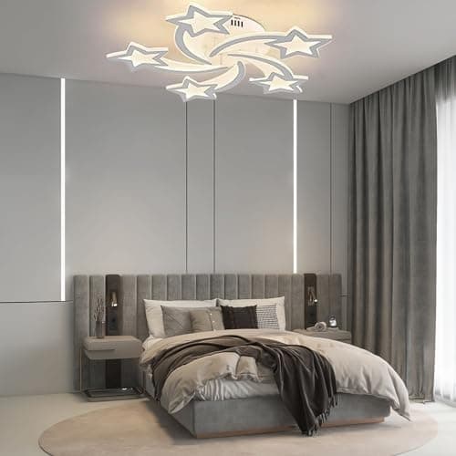 Qcyuui Dimmable Led Plafonnier 60w Plafonnier Acrylique Moderne, Lustre De Forme 5 Étoiles Éclairage Pour Plafond De Salon De Chambre D'enfant, Télécommande Inclus