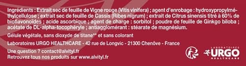 Alvityl - Veino-Draine - Circulation, Action drainante, Jambes légères - Vigne rouge - 93% de satisfaction- 30 gélules