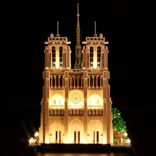 BrickBling Kit d'éclairage télécommandé pour Lego Notre-Dame de Paris (pas Lego), ensemble d'éclairage LED pour Lego 21061 Architecture Notre-Dame de Paris Cadeau créatif
