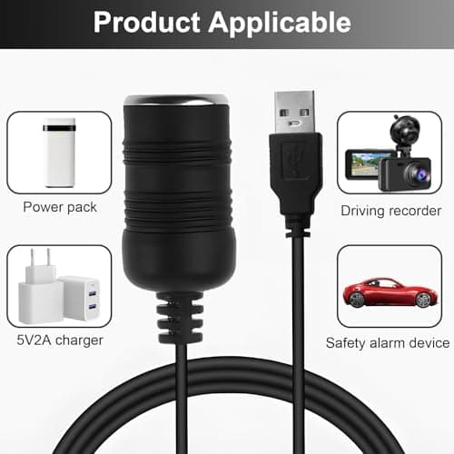2PCS 5 V USB A Mâle Vers 12 V Adaptateur de Prise Allume Cigare de Voiture, 12 et 27 Pouces Deux Longueurs USB Prises Allume Cigare, pour Enregistreur Conduite Chien Électronique Chargeur de Voiture