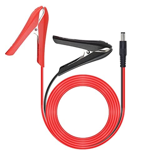 YACSEJAO Câble d'alimentation DC à pinces crocodiles pour batterie DC 5,5 2,1 mm mâle vers pinces de batterie 12-24 V pour chargeur de voiture pour accessoires automobiles (1,8 m)