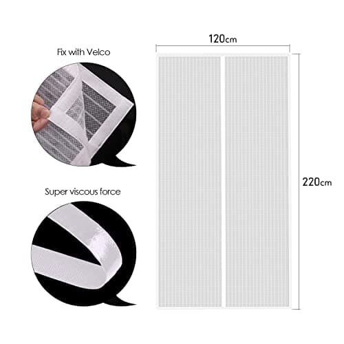 MYCARBON Moustiquaire Porte Fenêtre 120x220cm Magnétique Rideau de Porte Anti Mouche Maille Ultra Fine Moustiquaire Fenêtre Aimantée Protection Contre les Moustiques, Bande Adhésive Incluse, Blanche