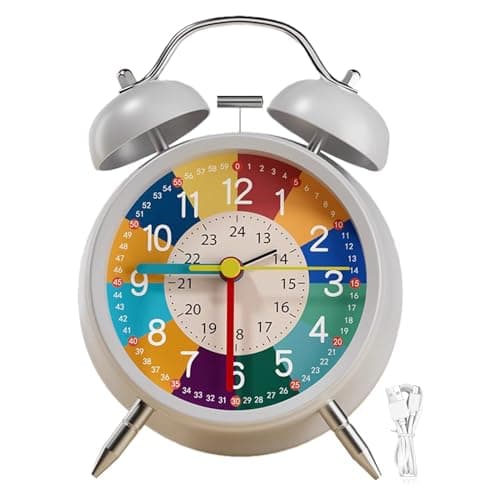Besreey Réveil analogique pour,Horloge analogique pour - Horloge d'apprentissage silencieuse et sans tic-tac pour avec veilleuse | Horloge en métal pour Apprendre à Lire l'heure, Aide pédagogique