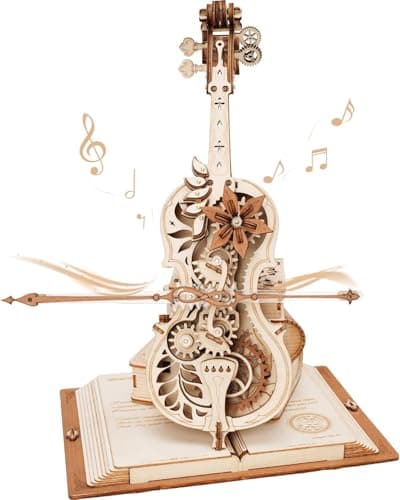 ROBOTIME Puzzle 3D en Bois pour Adultes - Boîte à Musique Violoncelle - Kit de Maquette d'engrenage de Construction - Décoration Exquise Cadeaux