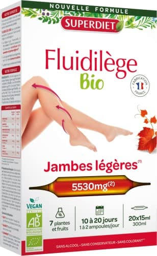 SuperDiet Fluidilège Bio Circulation tonifiée 20 ampoules de 15ml soit 300ml