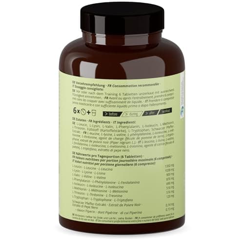 EAA comprimés hautement dosé + végétalien - 300 comprimés de 1025mg chacun - acides aminés essentiels - sans glucides + stéarate de magnésium - supplément d'acides aminés