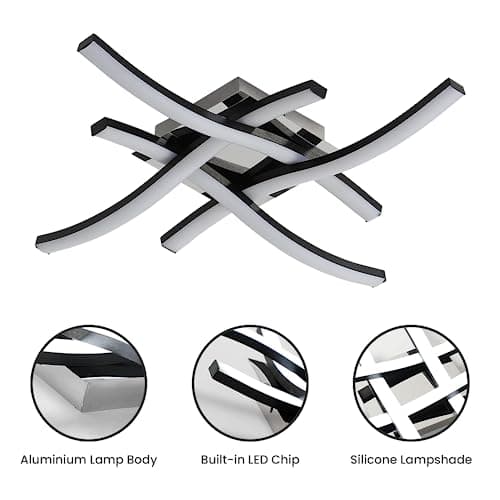 Goeco Plafonnier LED, 24W Lampe de Plafond LED Moderne, 6500K Lumière Blanche Froide Luminaire Plafonnier Design Ondulé avec 4 Tubes de Lumière pour Salon, Chambre, Cuisine, Noir