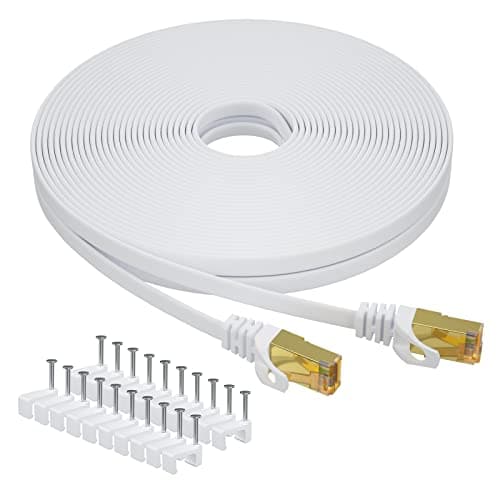 Câble Ethernet Cat7 10M, Aouensly Câble Réseau LAN Gigabit RJ45 Plat Haute Vitesse, Câble Réseau Internet à Haut Débit 10Gbps 600Mhz Compatible pour Switch Router Modem Smart TV PC Laptop(Blanc)