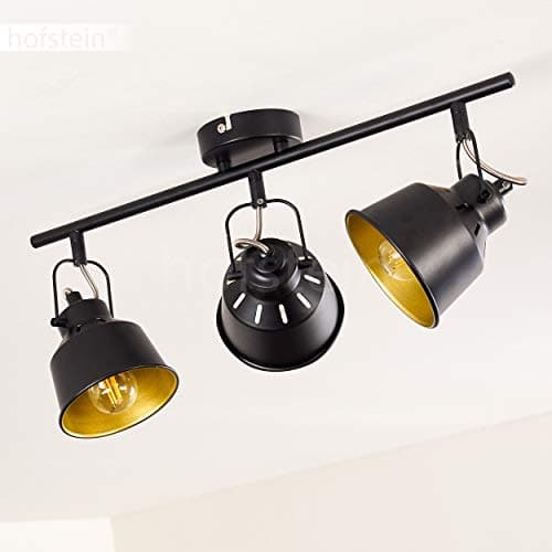 Plafonnier Safari en métal noir et or, 3 spots de plafond pivotants pour ampoules E14, ampoule(s) non incluse(s)
