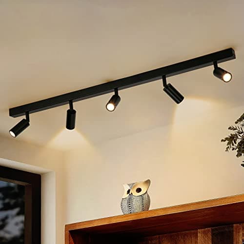 Eofiti Plafonnier LED 5 Spot Orientable Noir Spots LED G9 3W 3000K Blanc Chaud 360LM Moderne Éclairage de Plafond pour Salon Salle à Manger Cuisine Chambre Couloir Ampoules Incluses