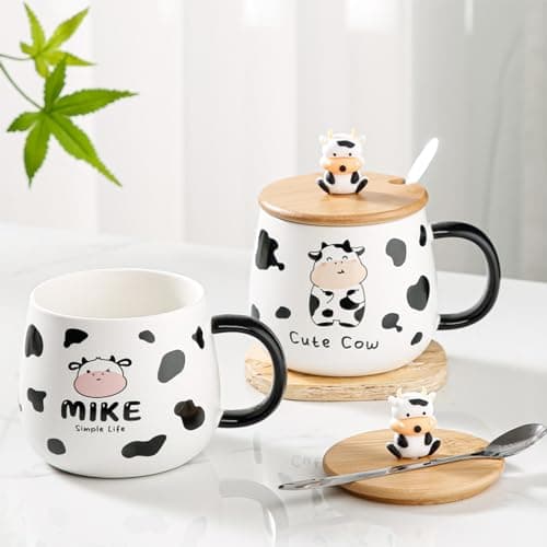 Arawat Tazza Di Mucca Con Coperchio Regalo Di Mucca Divertente Tazza Da Caffè 400 Ml In Ceramica Tazza Da Tè Natale Carino Cow Tè Tazze Da Caffè Dolce Regalo Di Compleanno Per Donne Uomini Ragazzi