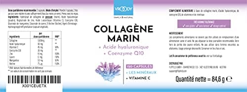 Premium Collagène Marin Complex 1000mg hautement dosé + Acide Hyaluronique - 120 Caps + Coenzyme Q10, Zinc, Cuivre, Manganèse, Vitamines C, Biotine - Sans additifs, Fabriqué en Autriche par VROODY