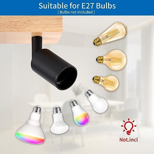 ANWIO Plafonnier Spots, 3 Spots de Plafond Led Intérieurs Base E27, Spots de Plafond Noirs avec Base Rectangulaire, Spots de Plafond LED Rotatifs (Sans Ampoules).