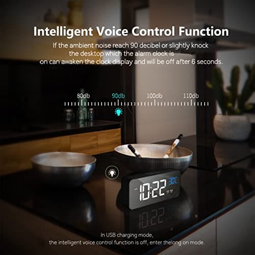 LATEC Réveil Numérique, Alarm Réveil LED avec Fonction Snooze, Charge des Ports USB (Noir)