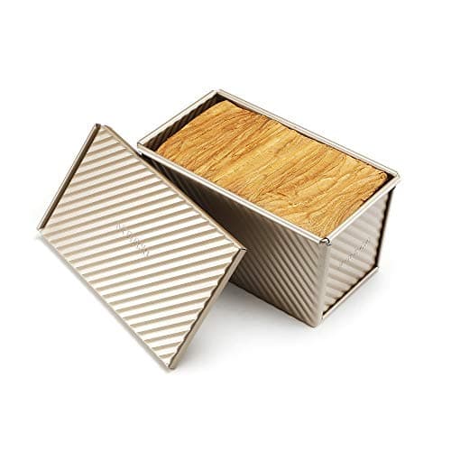 Pullman Moule à pain avec couvercle pour pain ondulé avec couvercle 450 g en alliage doré (21,5 x 12,3 x 11,4 cm)