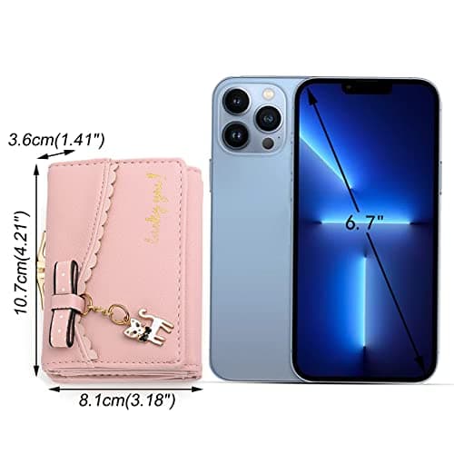 UTO Portefeuille Femme Petite Fille Chaton Pompon Nœud Aimable Chouette Synthétique Rose