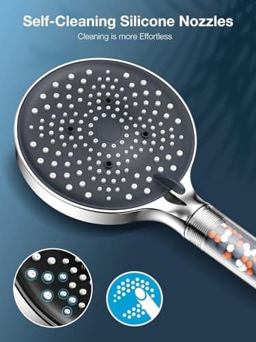 Pommeau de Duche avec tuyau 1,6M, YEAUPE PRO Pommeau de Douche Economie Deau, Pommeau de Douche Anti calcaire Grand (⌀130mm), Pommeau de Douche Haute Pression avec 6 types de jets, Chrome