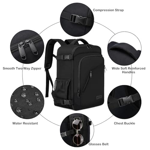 Bagage Cabine 40x20x25 pour Ryanair Sac à Dos Voyage Cabine Avion 20L Sous Siège Bagage à Main Petit Sac de Voyage avec USB Charging Port Sac à Dos Ordinateur Portable 14 Pouces Homme Femme Noir