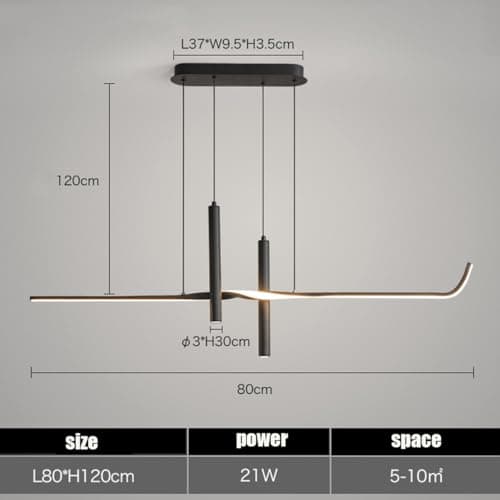 Deliouay Lampe à suspension LED dimmable lampe à suspension salon avec télécommande lampe de table salle à manger moderne lampe à suspension Bureau bar table à manger cuisine (noir, 80 cm)