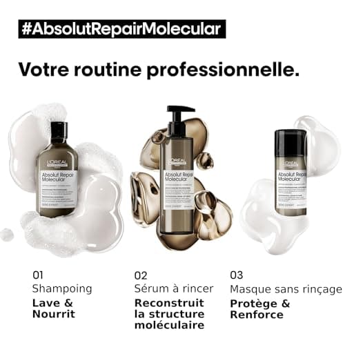 L’Oréal Professionnel, Routine Réparatrice Absolut Repair Molecular pour Tous Types de Cheveux Abîmés, Répare 2 ans de Dommages en Une Application, Formule brevetée, Shampoing + Sérum