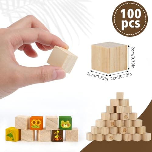 100 Cube Bois, 2x2x2CM Cube en Bois Vierges, Cube Bois Enfant de pin Naturel, Blocs de Bois pour L'artisanat, la Décoration, la Peinture, les Puzzles