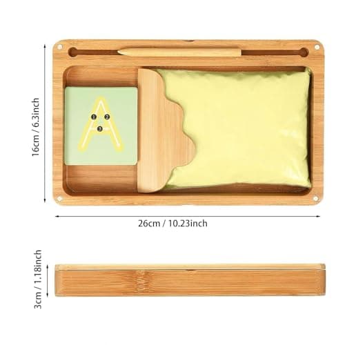 Yayatty Bacs à Sable en Bois Montessori Bac à Sable avec Couvercle für Kinder, Table de Sable Educative Jouet avec Sable, Stylo, Carte pour Les Enfants Ecriture Lettres et Chiffres, Dessin, Blanc