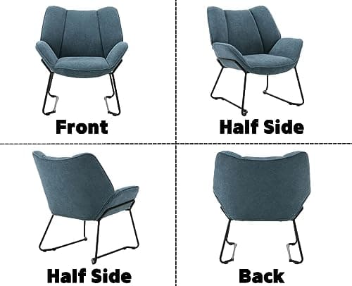 Wahson Fauteuils de Salon, Fauteuil Salon Confortable Assise Épais Fauteuil Chambre avec Pied Métal, Tissu Chenille, Fauteuil Relax pour Salon/Chambre, Bleu