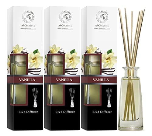 Diffuseur Parfum de Vanille 3x100ml - Naturel Fragrance Fraîche et Durable - Kit Diffuseur Cadeau avec 10 Bâtonnets de Bambou - Meilleur pour Aromathérapie