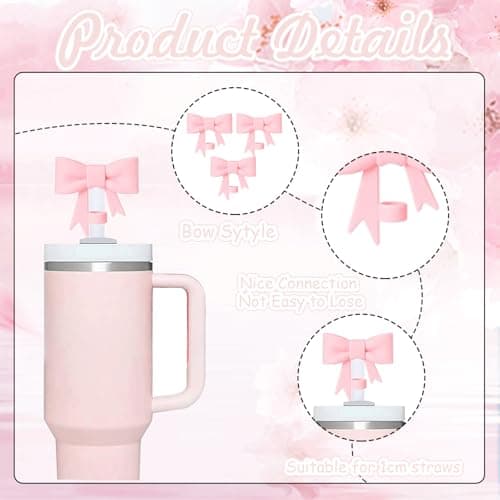 Hebterrka Lot de 3 couvercles de paille classiques en forme de nœud rose - Compatible avec les gobelets Stanley de 10 mm et de 100 ml - Embouts de paille réutilisables - Accessoires pour gobelets