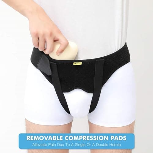 Tenbon Ceinture herniaire pour homme et femme Ceinture herniaire réglable flexible Soutien herniaire Soulagement de la douleur avec 2 coussinets de compression amovibles Hernie gauche et droite (M)