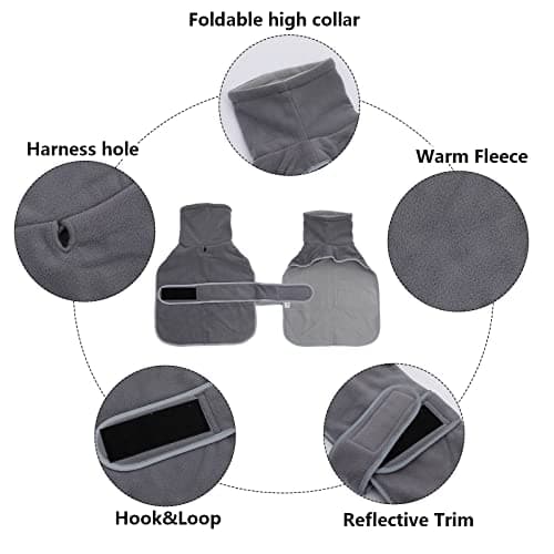 Geyecete Manteau d'hiver en Polaire pour Teckel Pull pour Chiens Chaud à col Montant Veste pour Chiot,pour Chiens de Petite et Moyenne,avec Ceinture réglable-Gris-S