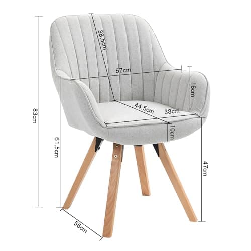 MEUBLE COSY Lot de 6 Chaise Salle à Manger Scandinave Fauteuil Coiffeuse Siège Pivotant avec Accoudoirs pour Chambre Salon Cuisine Bureau, Rembourré en Tissu Pieds en Bois Massif, Beige, 60x58x83cm