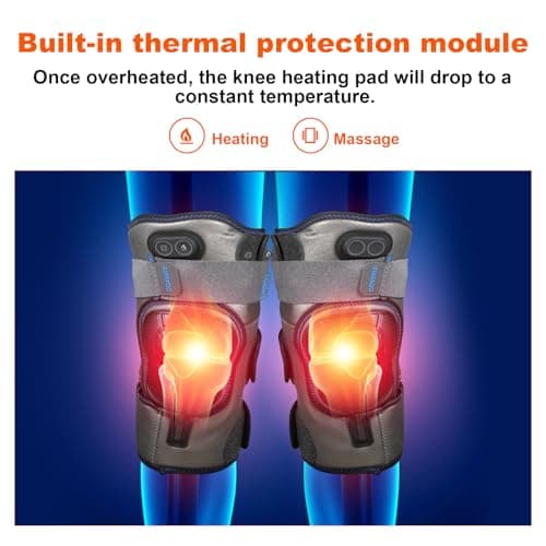 GINEKOO Appareil de massage de genou chauffant sans fil, massage vibrant, orthèse de genou avec batterie rechargeable 5000 mAh pour soulager les douleurs au genou, l'arthrite,les douleurs articulaires