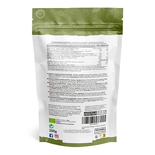 Moringa Oleifera Bio en Poudre - Qualité Premium - de 200g. Organique, Naturel et Pur. Feuilles de la Plante du Moringa Oleifera. NaturaleBio