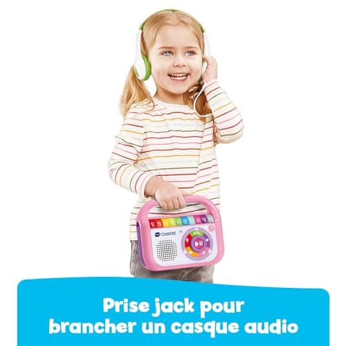 VTech - Music'Kid Rose, Baladeur Musical Enfant, Enceinte Bluetooth Lumineuse avec Comptines, Chansons Éducatives et Relaxantes, Enregistreur Vocal, Cadeau Enfant Dès 2 Ans - Contenu en Français