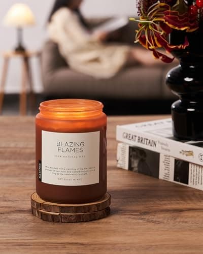 M&SENSE Bougie parfumée Flammes Ardentes Senteur feu de bois, patchouli et bois de cèdre Grande bougie en soja naturel de 550g Brûlage de 110 heures Cadeau de bougie d'aromathérapie