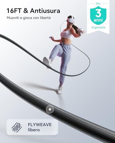 INIU Câble Link 5m, Compatible avec Meta Oculus Quest 3s Quest 3 2 1 Quest Pro, Pico 4 Accessoire et PC Steam VR, Câble de liaison USB 3.0 haute vitesse de transfert de données USB C