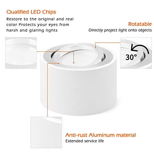 KYOTECH Spot LED en Saillie Orientable Ø80x50mm Plafonnier Luminaire Apparent Ronde Blanc Plafonnier Spot LED Downlight 5W LED Module 400LM 3000K Blanc Chaud