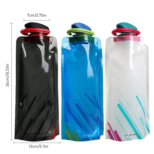 3 Bouteille d'eau Pliable, 700 ml Plastique Bouteille Pliable avec Crochet, Bouteille d'eau Réutilisable Flexible Pliable pour Voyager, Randonnée, Aventures