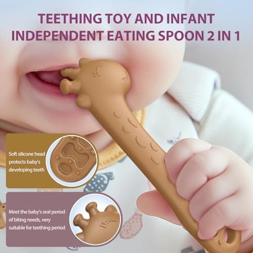 akolik Cuillère Bébé Apprentissage, Cuillère Silicone Souple, Sans BPA, Cuillères de Sevrage Pour Bébé, Cuillère de Nourrissage et de Dentition Pour Bébé dès 4 6+ Mois (‎Kaki)