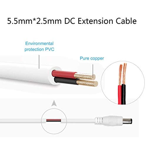 Liwinting 4pcs 2 Mètres Câble D'extension D'alimentation DC 2.5mm x 5.5mm Câble D'extension DC Plug Mâle à Femelle Connecteur pour Adaptateur Secteur, CCTV Camera Power et Plus - Blanc