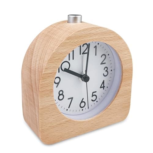 Newaner Reveil Matin à Piles, Réveil Analogique Silencieux sans Tic-Tac, Reveil Bois Rétro, Reveil de Voyage Lumineux, Horloge à Aiguilles Classique avec Fonction Snooze, pour Famille et Bureau