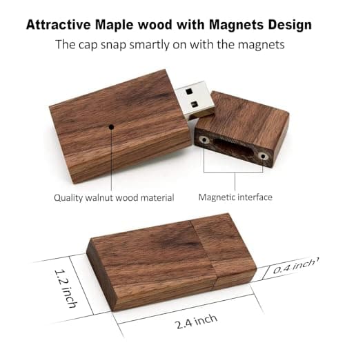 Yaxiny 5 Clés USB 2.0/3.0 rectangulaires en bois de noyer 3.0/16GB Wood USB Disk-4