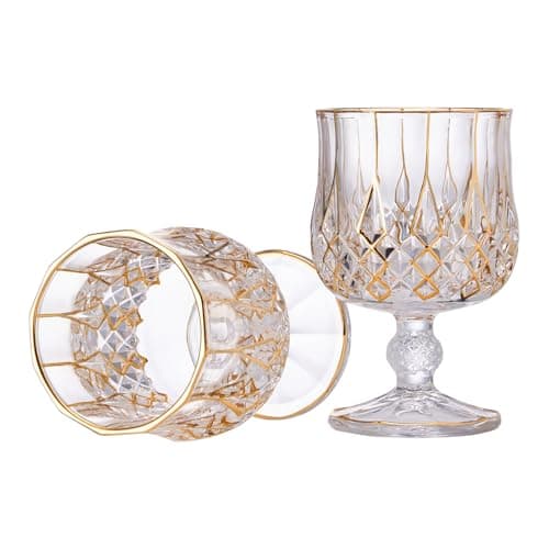 GLASKEY Lot de 2 Verres à Cognac en Cristal - décorés à la main avec de l'or 24K, Verres à Brandy à pied court pour Bourbon, Scotch, Tequila, Armagnac, Rhum, Bière, Liqueur - 21cl