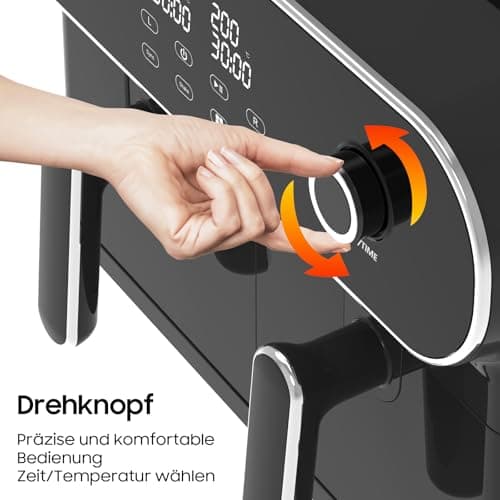iceagle Friteuse sans Huile Dual Zone Air Fryer 11L – XXL Friteuse à Air avec Double Tiroir | Paniers Doubles Airfryer, 6 en 1, écran Tactile, 1700W, Recettes, Repas Sains pour une Grande Famille
